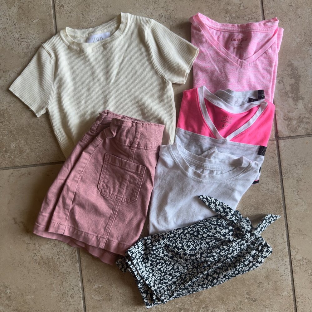 Bundle of  6 Girls Tops & Bottoms, Zara, Justice, Childrens Place, Cat & Jack